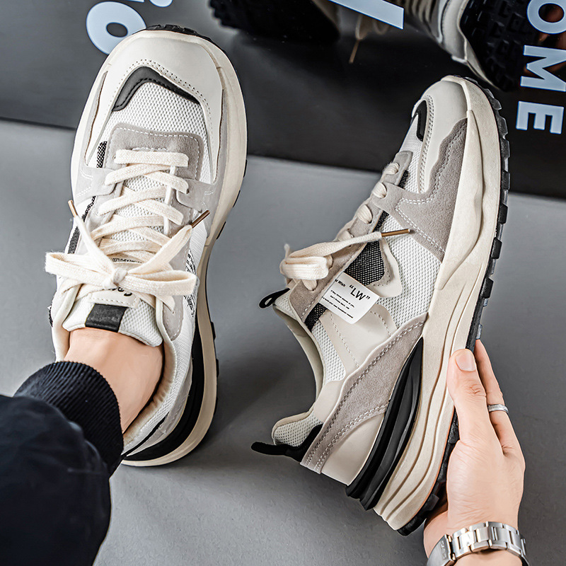 网红爆款男鞋冬季2025新款男士透气运动休闲百搭厚底华夫老爹潮鞋
