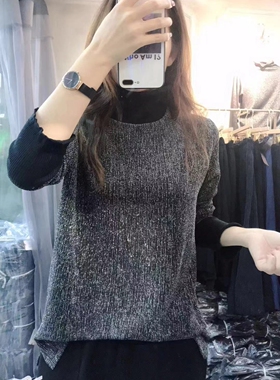 茗苒修身弹力高领打底T恤女2023春秋 韩版百搭亮丝木耳边长袖上衣