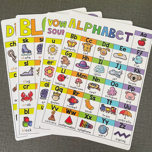 儿童幼儿英语PHONICS自然拼读全套海报早教启蒙教具闪卡卡片全套