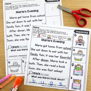 儿童英语趣味阅读理解故事排序涂贴中心思想推理小学英语提升练习