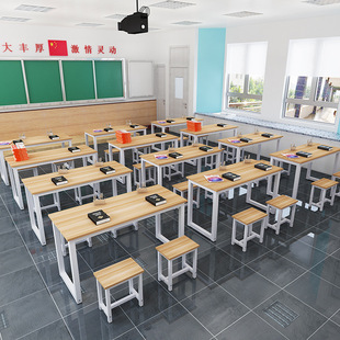 课桌椅培训桌美术书法长条桌学校单双人课桌椅补习班课桌椅