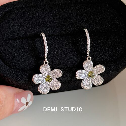 大米饰品】气质花朵耳环女小众轻奢高级感满钻镶嵌耳坠精致百搭