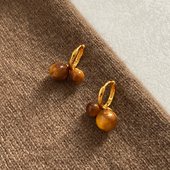 大米饰品 简约小巧秋冬设计感虎眼石大小圆珠耳环耳扣几何气质女