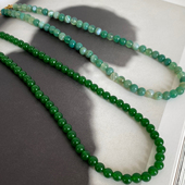 高级感中古新中式 大米饰品 显白绿色玉石串珠项链法式 毛衣链女