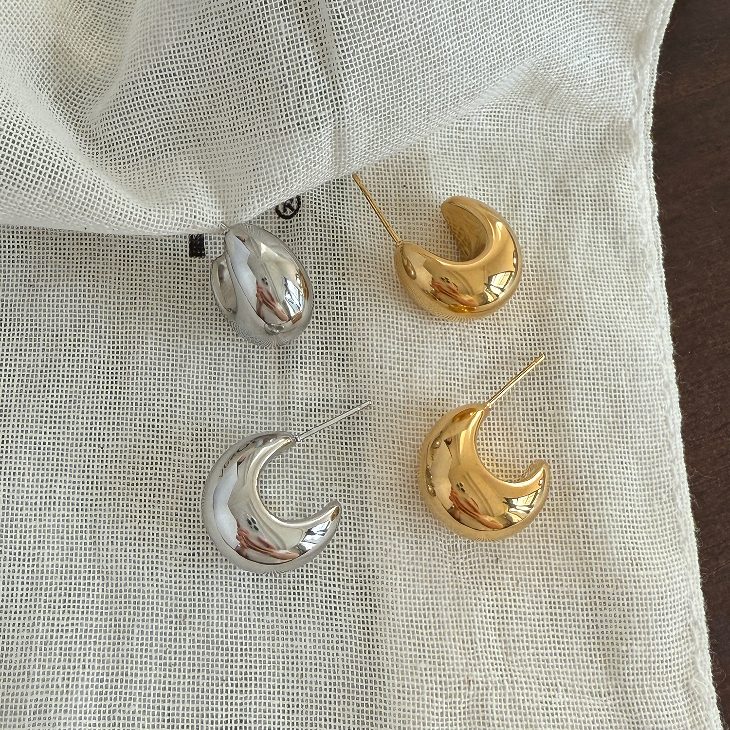 新品88折】金属水滴耳环2025新款爆款高级感不规则球体C形耳钉女