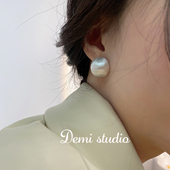 大米饰品 925银针金属拉丝质感耳钉欧美夸张圆球耳环设计感耳饰