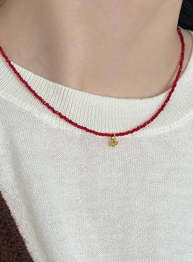 大米饰品】红色尖晶石葫芦吊坠串珠项链轻奢小众红玛瑙复古锁骨链