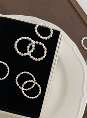 强光进口施家小珍珠戒指女14k包金不褪色食指戒尾戒叠戴手饰百搭