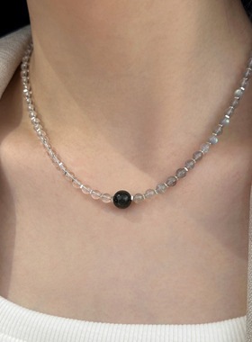 925纯银小众轻奢灰月光石项链