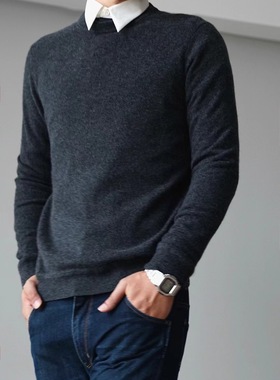 男士经典小圆领Consinee山羊绒专属标识纯色套头针织衫焦糖色6色