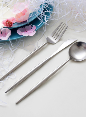 ins风304不锈钢刀叉勺葡萄牙餐具加厚不锈钢勺子高颜值牛 排刀叉