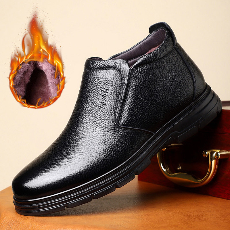 头层牛皮羊毛雪地棉鞋男鞋冬季加