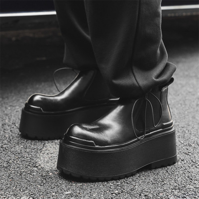 新款男鞋短靴男增高超厚底切尔西