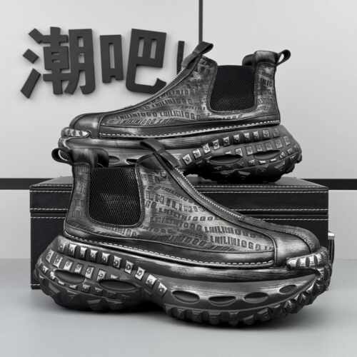 厚底马丁鞋2026春季新款复古增高老爹鞋男士套筒一脚蹬个性短靴潮