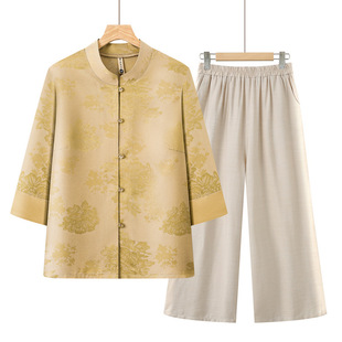 宽松显瘦套装 妈妈夏装 中年女士洋气短袖 老年人夏季 2025 小衫 新款