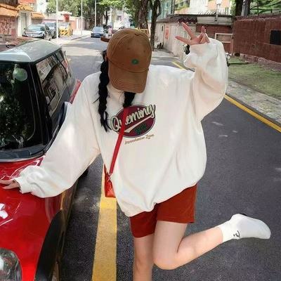 藏蓝色卫衣女圆领秋冬加绒加厚2025新款春秋薄款慵懒风上衣女