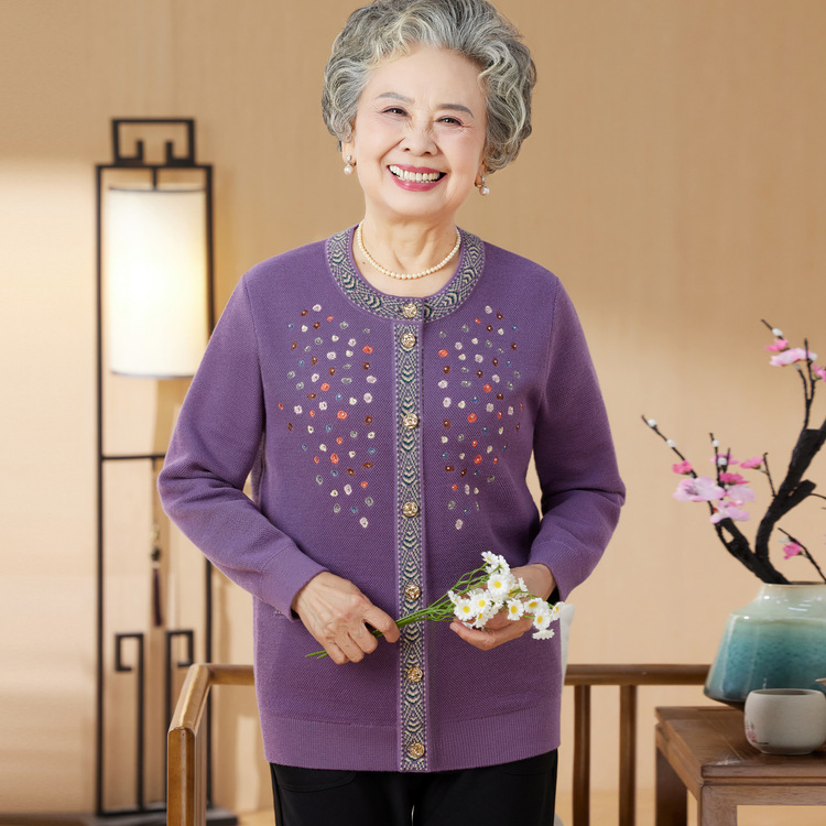 2025新款中老年人女妈妈外套奶奶秋装针织开衫老太太毛衣春秋