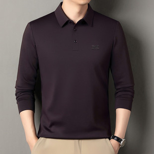 男士长袖体恤衫翻领爸爸秋装t恤男式休闲T恤宽松POLO衫爷爷上衣