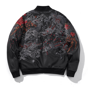 三龙横须贺重工刺绣加厚加棉皮衣棉服外套上衣男女夹克龙年秋冬新