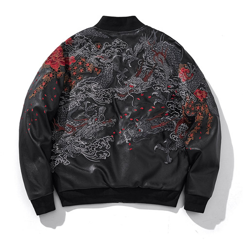 三龙重工刺绣加厚皮衣