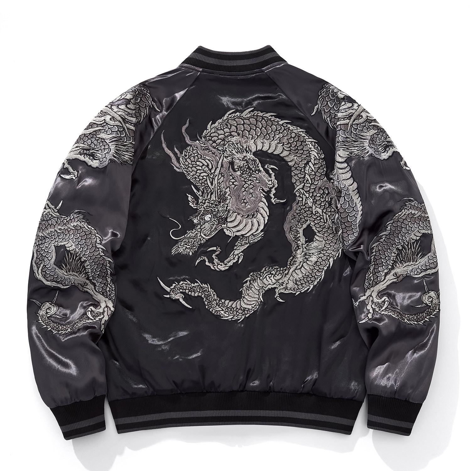 新款重工龙刺绣棒球服横须贺夹克外套男女上衣春秋季绣花缎面光泽
