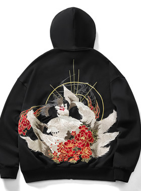 九尾狐重工绣花开衫卫衣