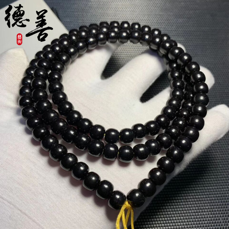 天然印尼黑金料精品原色椰蒂108颗佛珠手串菩提子项链佛珠男女