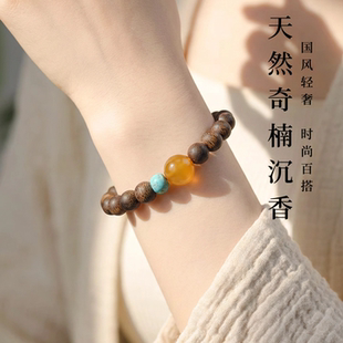 天然沉香蜜蜡手串叠戴手链绿松石和田玉南红朱砂玛瑙猛犸青金石