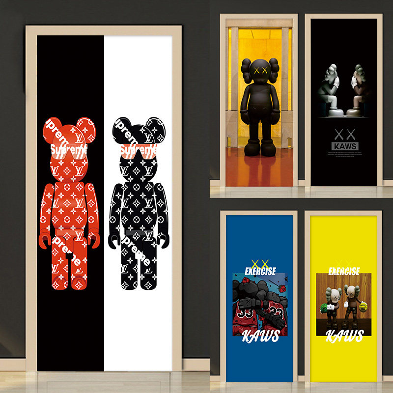 kaws潮牌玻璃旧门全包自粘贴纸