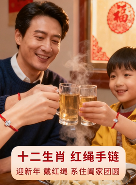 亲子足银999十二生肖红绳手链礼