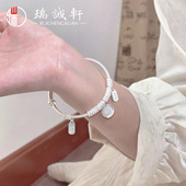 纯银盘缠手镯女黄财神银手环新中式 国风银镯子足银9999情人节礼物