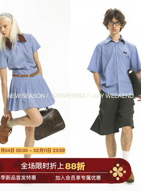 【可拆卸换领】Unvesno(UN) 学院感蓝色格子休闲衬衫及女款连衣裙