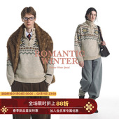 老钱费尔岛嵌花撞色冰岛高领针织暖毛衣 羊毛混纺 Unvesno