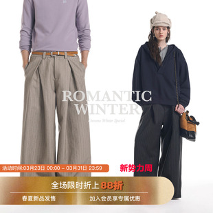 【立体剪裁】Unvesno(UN)老钱风人字褶微宽宽松松弛阔腿条纹西裤