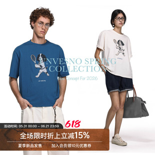 【纯棉】Unvesno(UN)“Ace Pup 王牌史宾格活力网球犬趣味印花T恤