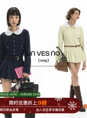 【两穿】Unvesno(UN) ung系列娃娃领蕾丝花边长袖百褶polo连衣裙