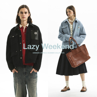 Unvesno Chore coat 90s多口袋翻领粗针肌理休闲夹克外套