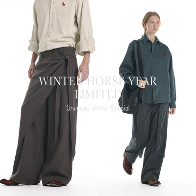【绑带设计】Unvesno(UN)Normcore静奢慵懒休闲感阔腿西裤休闲裤