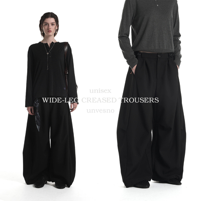 【可调】Unvesno(UN)秋冬休闲裤立体分割打褶大廓形弯刀百搭西裤