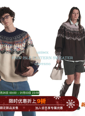 【费尔岛】Unvesno(UN)冰岛复古撞色圆领套头羊毛针织厚毛衣保暖