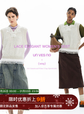 【蕾丝花边】Unvesno(UN)Ung7针V领提花带子纱毛衣针织马甲背心