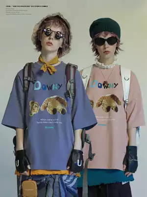 UNVESNO Lisdani with the same retro bear summer tide brand loose couple half-sleeved pure cotton short-sleeved T-shirt
