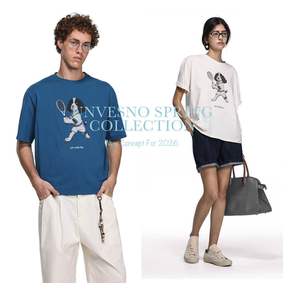 【纯棉】Unvesno(UN)“Ace Pup 王牌史宾格活力网球犬趣味印花T恤