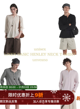 【肌理感】Unvesno(UN)亚麻自然纱结基础四季衫多色亨利领长袖T恤