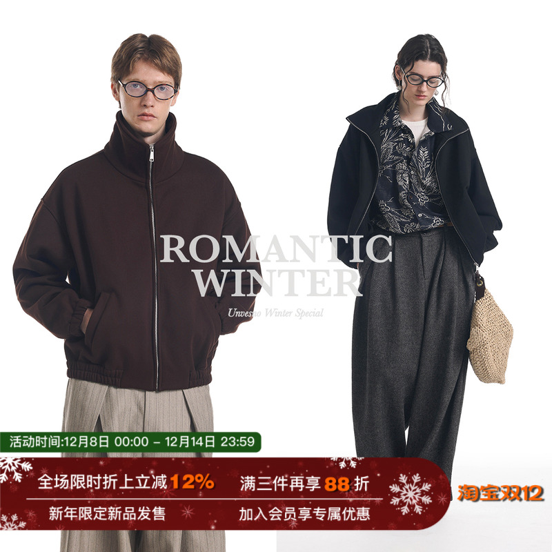 【抓绒】Unvesno(UN)极简百搭重磅抗静电5A抗菌高领短廓拉链卫衣