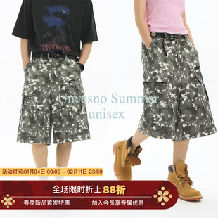 Unvesno(UN) New Vintage户外运动休闲中长款迷彩工装七分裤短裤