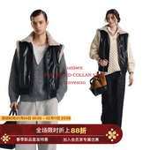 高智中古复古立领皮带保暖马甲 漆光皮毛一体 Unvesno