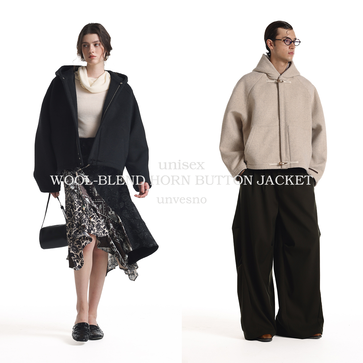 【40%羊毛】Unvesno(UN)老钱风短款廓形重磅保暖牛角扣连帽外套秋