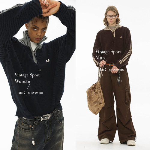 拉链高领杠条针织衫900G重磅