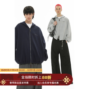 Unvesno (UN) 冬季360克Clean Fit廓形连帽双拉头开衫卫衣保暖